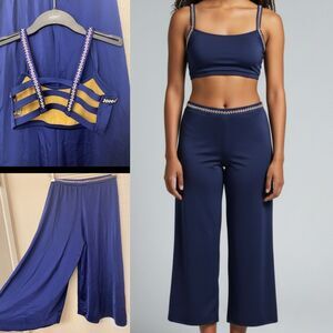 The Line up solo dance costume 2 piece navy blue culotte rhinestone top MA adult